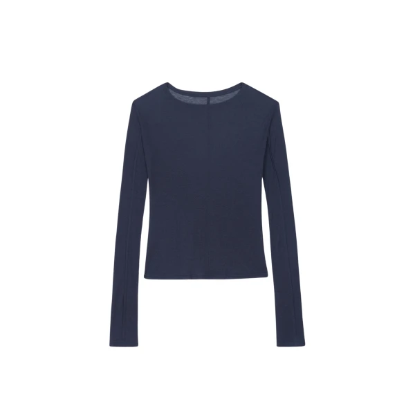 The Frankie Shop Mesa Sheer Long Sleeve Tee - Navy - Oversized Minimalist Tops in Blue - Shop at Luxury Shoes 