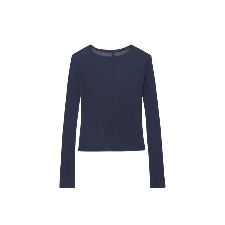 The Frankie Shop Mesa Sheer Long Sleeve Tee - Navy - Oversized Minimalist Tops in Blue - Shop at Luxury Shoes 