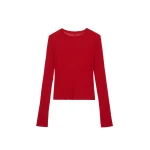 Mesa Sheer Long Sleeve Tee - Red by The Frankie Shop - Tops The Frankie Shop Mesa Sheer Long Sleeve Tee - Red - Oversized Minimalist Tops in Red - Shop at Luxury Shoes