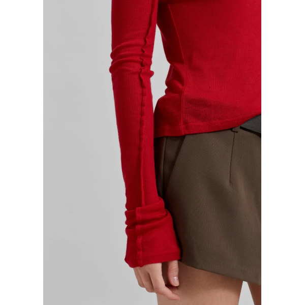 The Frankie Shop Mesa Sheer Long Sleeve Tee - Red - Oversized Minimalist Tops in Red - Shop at Luxury Shoes 