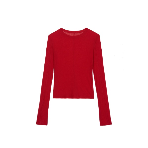 The Frankie Shop Mesa Sheer Long Sleeve Tee - Red - Oversized Minimalist Tops in Red - Shop at Luxury Shoes 