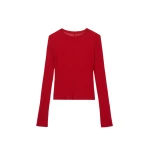 The Frankie Shop Mesa Sheer Long Sleeve Tee - Red - Oversized Minimalist Tops in Red - Shop at Luxury Shoes 