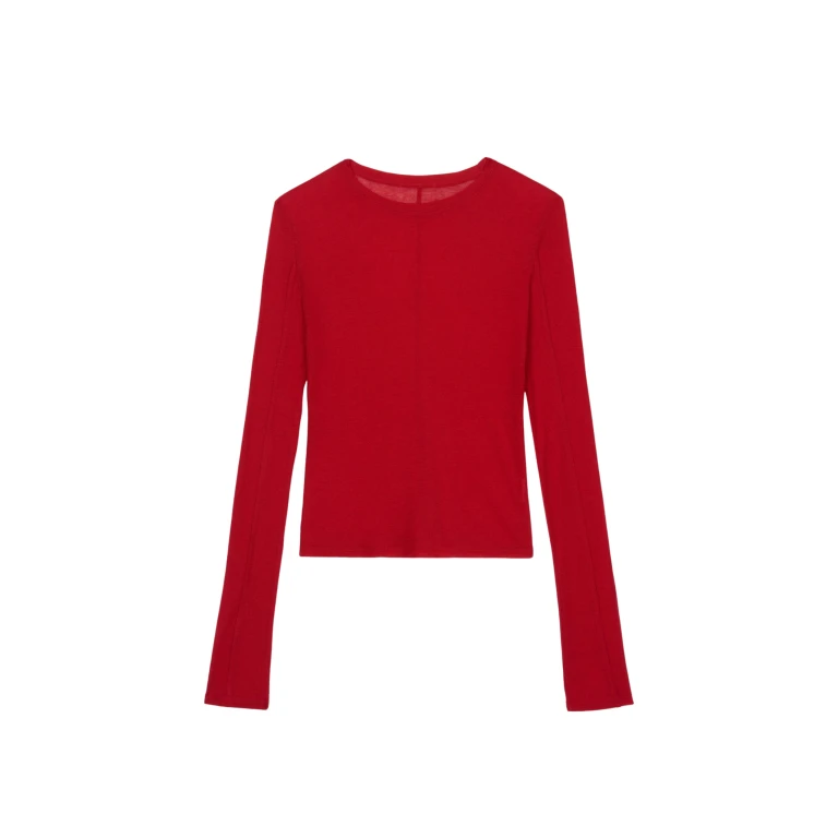 The Frankie Shop Mesa Sheer Long Sleeve Tee - Red - Oversized Minimalist Tops in Red - Shop at Luxury Shoes 