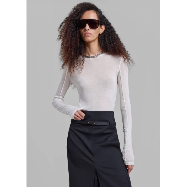The Frankie Shop Mesa Sheer Long Sleeve Tee - White - Oversized Minimalist Tops in White - Shop at Luxury Shoes 