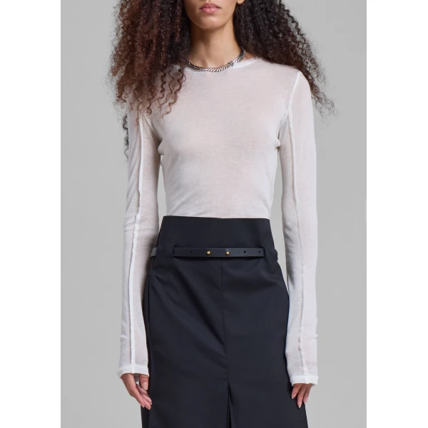 The Frankie Shop Mesa Sheer Long Sleeve Tee - White - Oversized Minimalist Tops in White - Shop at Luxury Shoes 