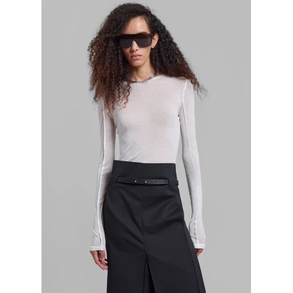 The Frankie Shop Mesa Sheer Long Sleeve Tee - White - Oversized Minimalist Tops in White - Shop at Luxury Shoes 