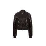 The Frankie Shop Micky Crackled Faux Leather Cropped Bomber - Dark Brown - Oversized Minimalist Jackets in Beige - Shop at Luxury Shoes 