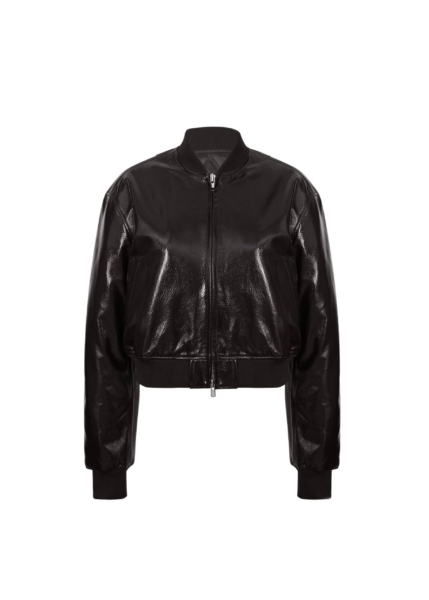 The Frankie Shop Micky Crackled Faux Leather Cropped Bomber - Dark Brown - Oversized Minimalist Jackets in Beige - Shop at Luxury Shoes 