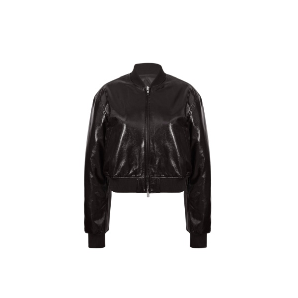 The Frankie Shop Micky Crackled Faux Leather Cropped Bomber - Dark Brown - Oversized Minimalist Jackets in Beige - Shop at Luxury Shoes 