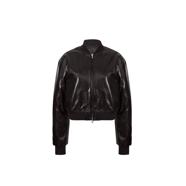 The Frankie Shop Micky Crackled Faux Leather Cropped Bomber - Dark Brown - Oversized Minimalist Jackets in Beige - Shop at Luxury Shoes 