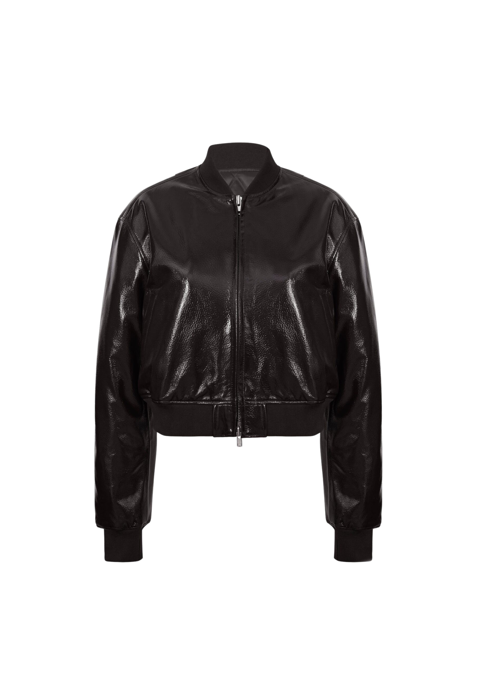 The Frankie Shop Micky Crackled Faux Leather Cropped Bomber - Dark Brown - Oversized Minimalist Jackets in Beige - Shop at Luxury Shoes 