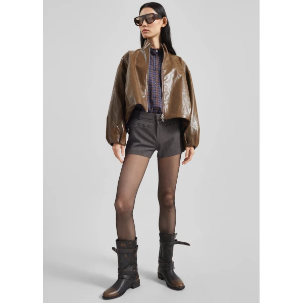 The Frankie Shop Milford Faux Leather Balloon Jacket - Brown - Oversized Minimalist Jackets in Beige - Shop at Luxury Shoes 
