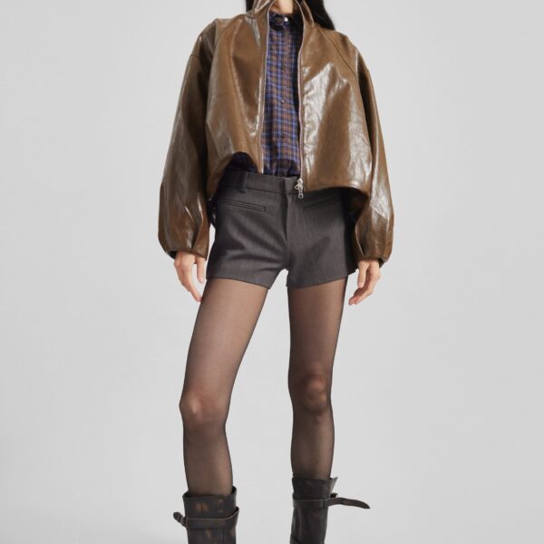 The Frankie Shop Milford Faux Leather Balloon Jacket – Brown, view 3