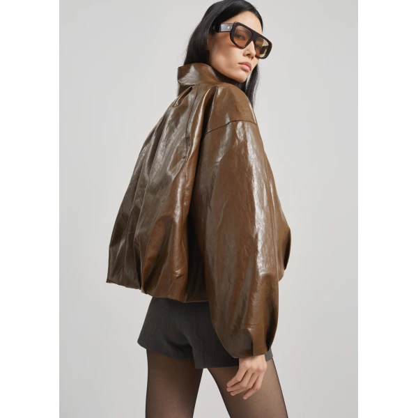 The Frankie Shop Milford Faux Leather Balloon Jacket - Brown - Oversized Minimalist Jackets in Beige - Shop at Luxury Shoes 