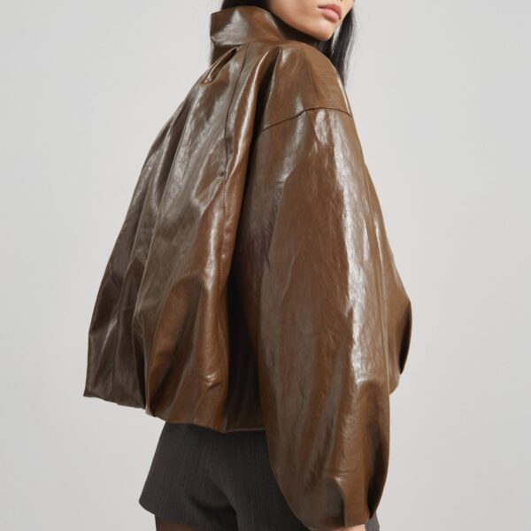 The Frankie Shop Milford Faux Leather Balloon Jacket – Brown, view 6