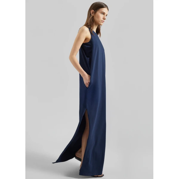 The Frankie Shop Milla Jersey Dress - Dark Navy - Oversized Minimalist Dresses in Blue - Shop at Luxury Shoes 