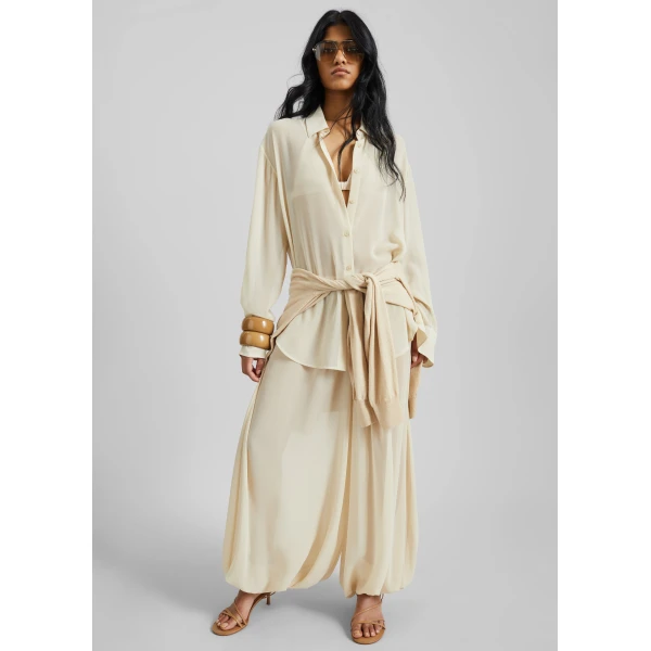 The Frankie Shop Mio Sheer Balloon Pants - Beige - Oversized Minimalist Pants in Beige - Shop at Luxury Shoes 
