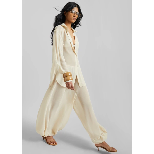 The Frankie Shop Mio Sheer Balloon Pants - Beige - Oversized Minimalist Pants in Beige - Shop at Luxury Shoes 