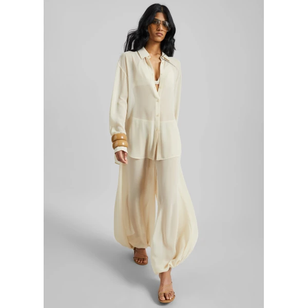 The Frankie Shop Mio Sheer Balloon Pants - Beige - Oversized Minimalist Pants in Beige - Shop at Luxury Shoes 