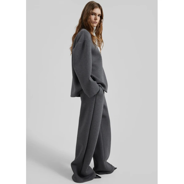 The Frankie Shop Mirca Neoprene Elastic Pants - Dark Grey - Oversized Minimalist Pants in Grey - Shop at Luxury Shoes 