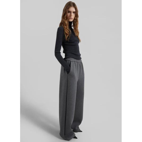 The Frankie Shop Mirca Neoprene Elastic Pants - Dark Grey - Oversized Minimalist Pants in Grey - Shop at Luxury Shoes 