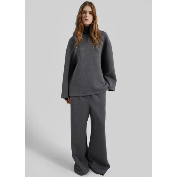 The Frankie Shop Mirca Neoprene Elastic Pants - Dark Grey - Oversized Minimalist Pants in Grey - Shop at Luxury Shoes 