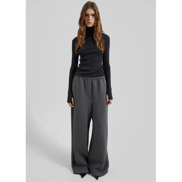 The Frankie Shop Mirca Neoprene Elastic Pants - Dark Grey - Oversized Minimalist Pants in Grey - Shop at Luxury Shoes 