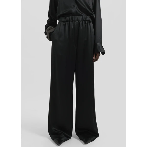 The Frankie Shop Mirca Satin Elastic Pants - Black - Oversized Minimalist Pants in Black - Shop at Luxury Shoes 