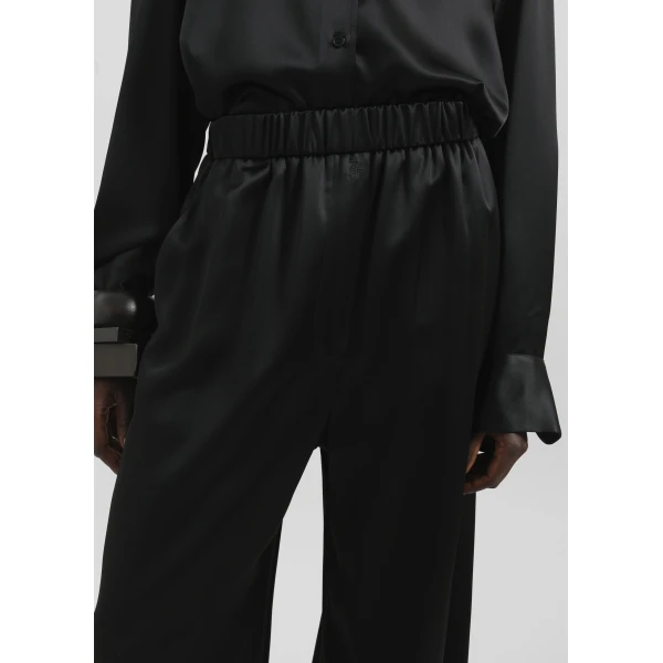 The Frankie Shop Mirca Satin Elastic Pants - Black - Oversized Minimalist Pants in Black - Shop at Luxury Shoes 