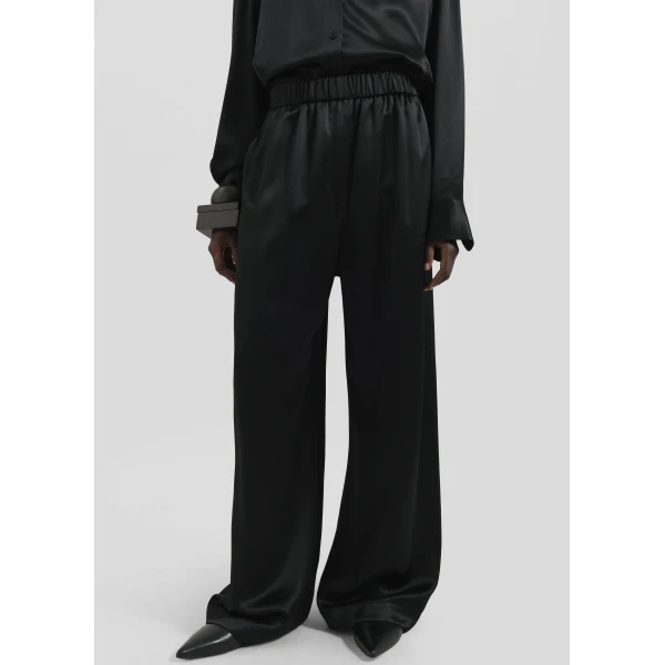 The Frankie Shop Mirca Satin Elastic Pants - Black - Oversized Minimalist Pants in Black - Shop at Luxury Shoes 