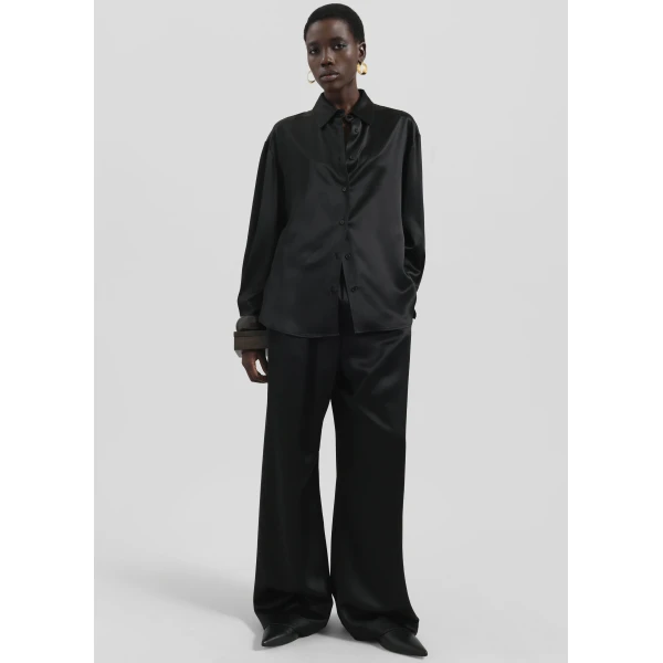 The Frankie Shop Mirca Satin Elastic Pants - Black - Oversized Minimalist Pants in Black - Shop at Luxury Shoes 