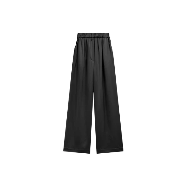 The Frankie Shop Mirca Satin Elastic Pants - Black - Oversized Minimalist Pants in Black - Shop at Luxury Shoes 