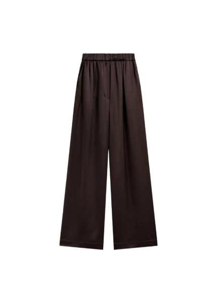 The Frankie Shop Mirca Satin Elastic Pants - Brown - Oversized Minimalist Pants in Beige - Shop at Luxury Shoes 