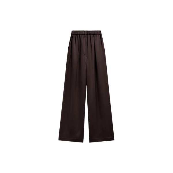The Frankie Shop Mirca Satin Elastic Pants - Brown - Oversized Minimalist Pants in Beige - Shop at Luxury Shoes 