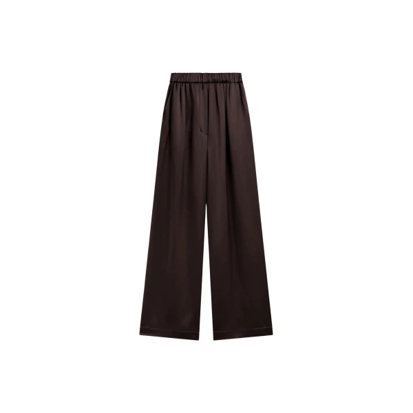 The Frankie Shop Mirca Satin Elastic Pants - Brown - Oversized Minimalist Pants in Beige - Shop at Luxury Shoes 
