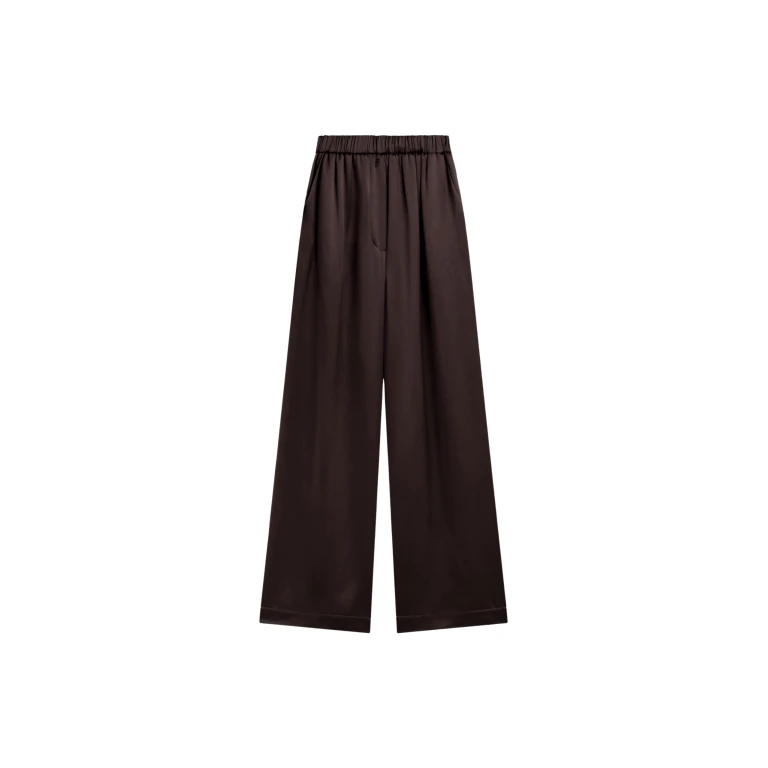 The Frankie Shop Mirca Satin Elastic Pants - Brown - Oversized Minimalist Pants in Beige - Shop at Luxury Shoes 