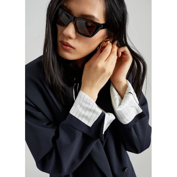 The Frankie Shop Monterey Structured Blazer - Dark Navy - Oversized Minimalist Jackets in Blue - Shop at Luxury Shoes 