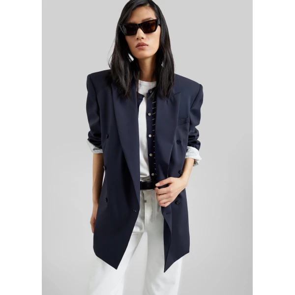 The Frankie Shop Monterey Structured Blazer - Dark Navy - Oversized Minimalist Jackets in Blue - Shop at Luxury Shoes 