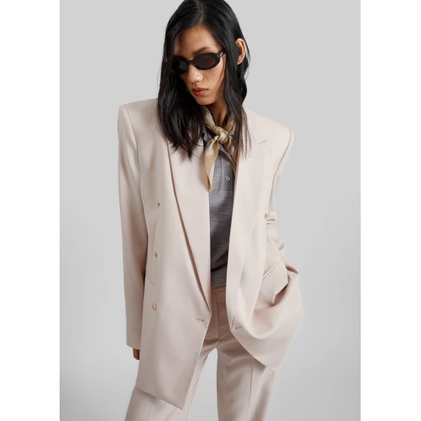 The Frankie Shop Monterey Structured Blazer - Faded Pink - Oversized Minimalist Jackets in Pink - Shop at Luxury Shoes 