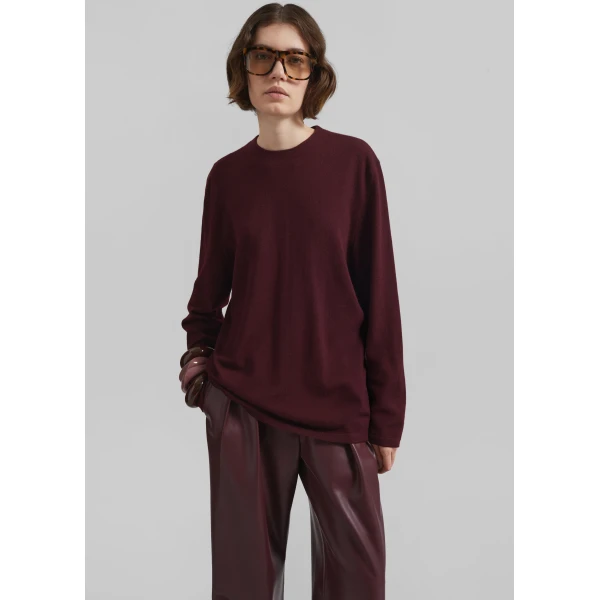 The Frankie Shop Morang Merino Wool Sweater - Burgundy - Oversized Minimalist Knitwear in Red - Shop at Luxury Shoes 