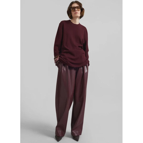 The Frankie Shop Morang Merino Wool Sweater - Burgundy - Oversized Minimalist Knitwear in Red - Shop at Luxury Shoes 