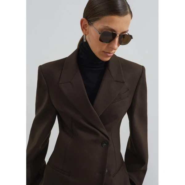 The Frankie Shop Morrison Crossover Blazer - Brown - Oversized Minimalist Jackets in Beige - Shop at Luxury Shoes 