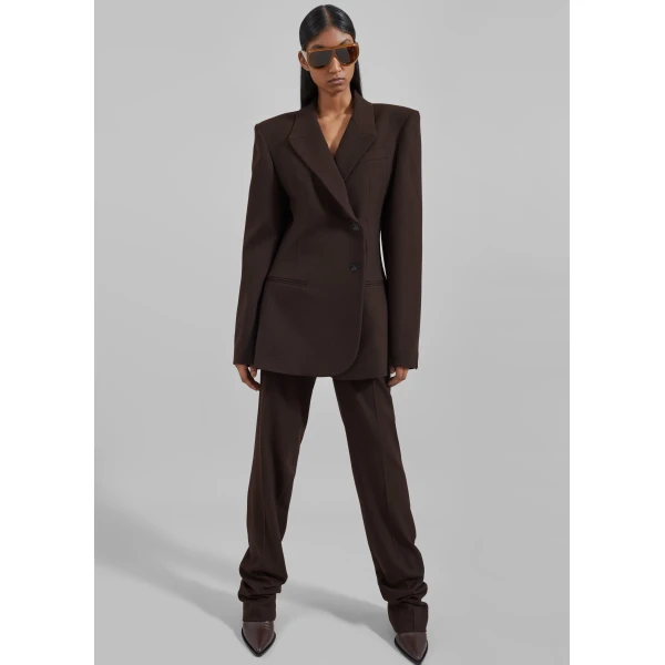 The Frankie Shop Morrison Crossover Blazer - Brown - Oversized Minimalist Jackets in Beige - Shop at Luxury Shoes 