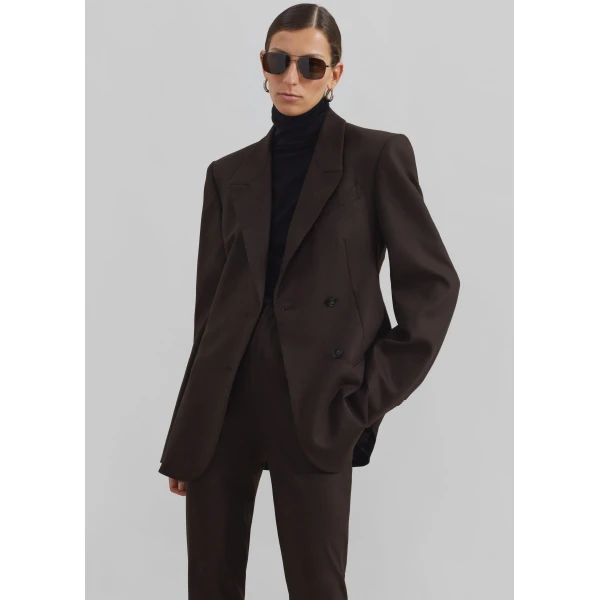 The Frankie Shop Morrison Crossover Blazer - Brown - Oversized Minimalist Jackets in Beige - Shop at Luxury Shoes 