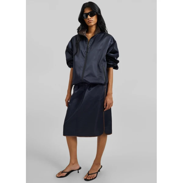 The Frankie Shop Munich Contrast Collar Zip-Up Jacket - Navy - Oversized Minimalist Jackets in Blue - Shop at Luxury Shoes 
