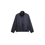 The Frankie Shop Munich Contrast Collar Zip-Up Jacket - Navy - Oversized Minimalist Jackets in Blue - Shop at Luxury Shoes 