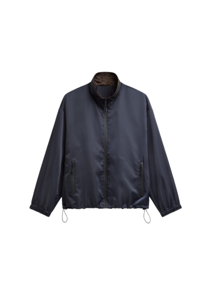 The Frankie Shop Munich Contrast Collar Zip-Up Jacket - Navy - Oversized Minimalist Jackets in Blue - Shop at Luxury Shoes 