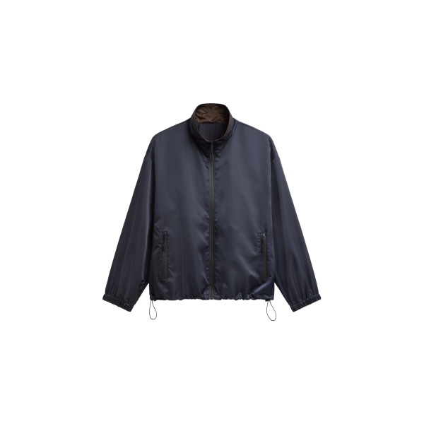 The Frankie Shop Munich Contrast Collar Zip-Up Jacket - Navy - Oversized Minimalist Jackets in Blue - Shop at Luxury Shoes 
