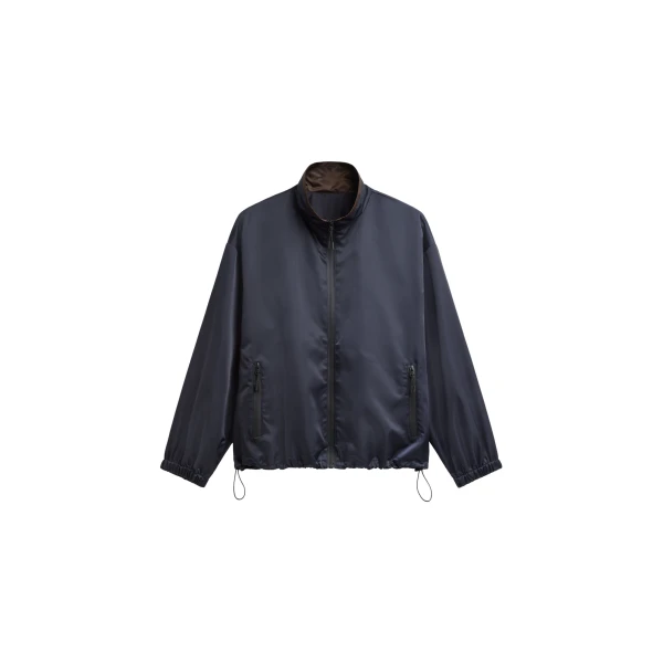 The Frankie Shop Munich Contrast Collar Zip-Up Jacket - Navy - Oversized Minimalist Jackets in Blue - Shop at Luxury Shoes 