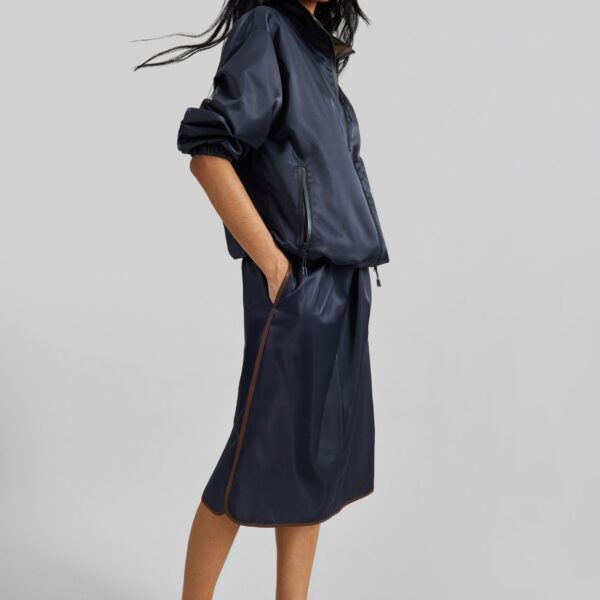 The Frankie Shop Munich Contrast Piping Midi Skirt – Navy, view 2